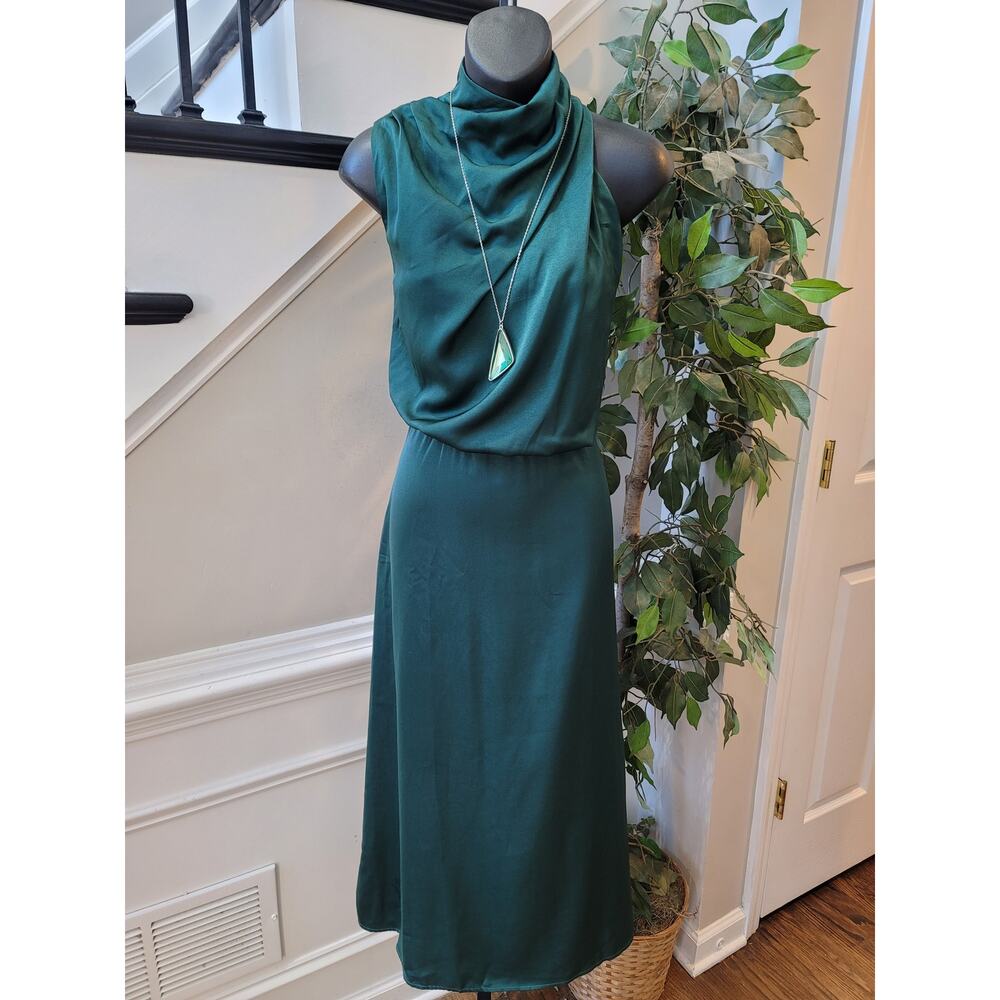 Chicwish Midi Dress Women Medium Emerald Green Ruched Asymmetric High Neck Party